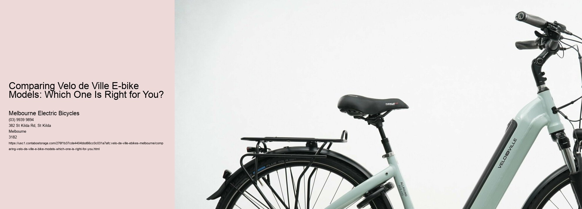 Comparing Velo de Ville E-bike Models: Which One Is Right for You?  