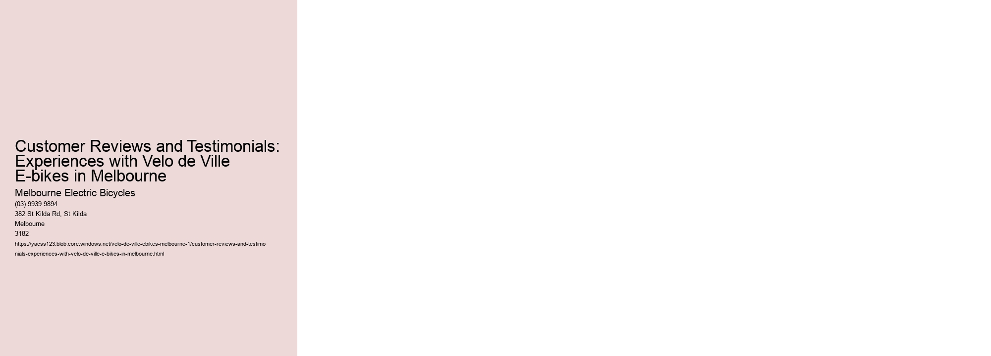 Customer Reviews and Testimonials: Experiences with Velo de Ville E-bikes in Melbourne  