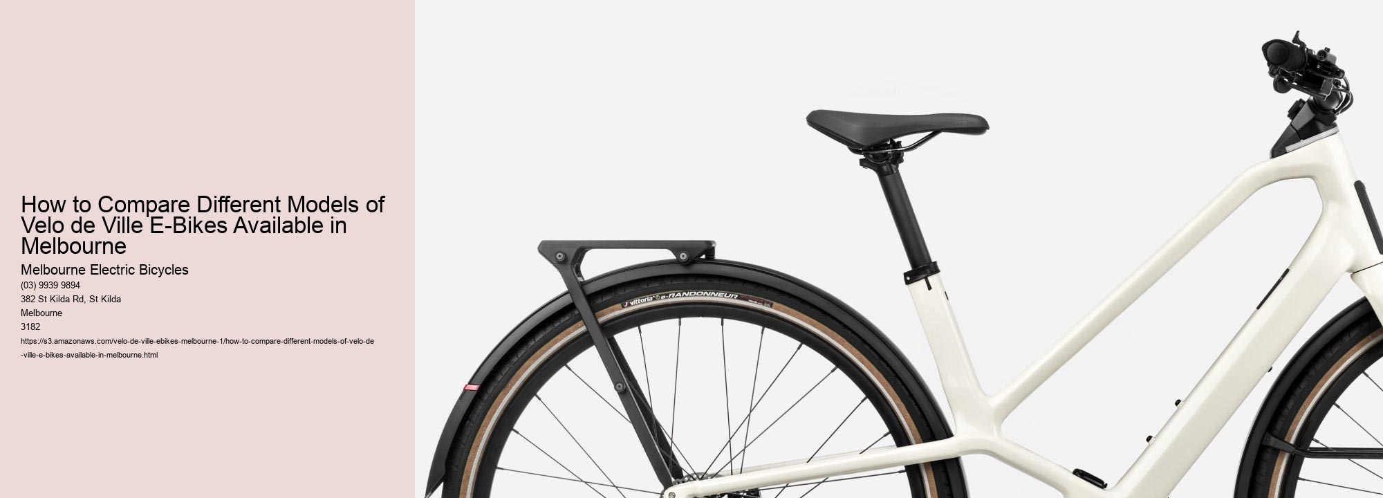 How to Compare Different Models of Velo de Ville E-Bikes Available in Melbourne 