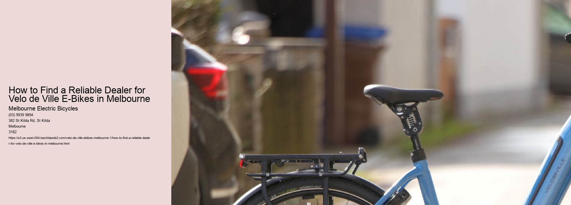 How to Find a Reliable Dealer for Velo de Ville E-Bikes in Melbourne
