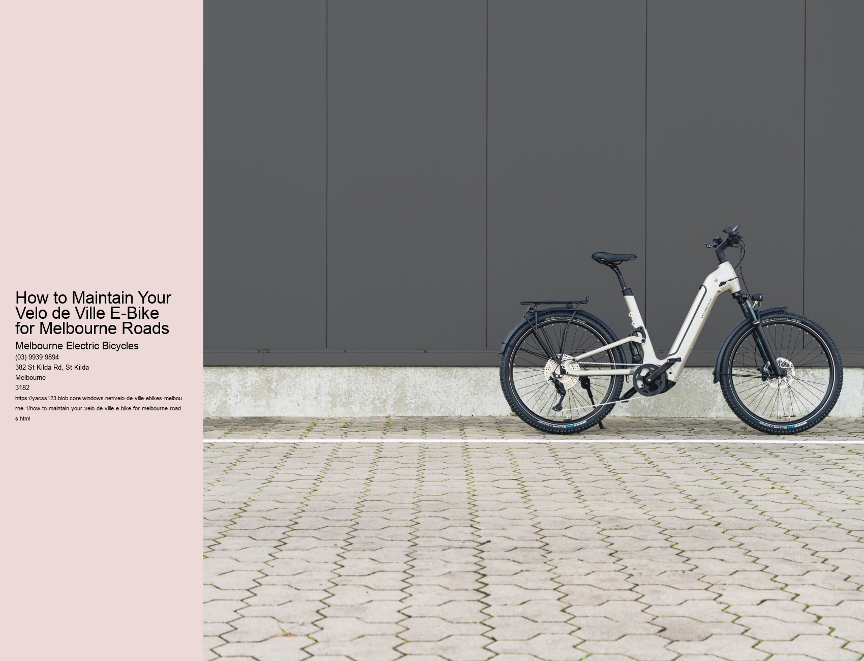 How to Maintain Your Velo de Ville E-Bike for Melbourne Roads