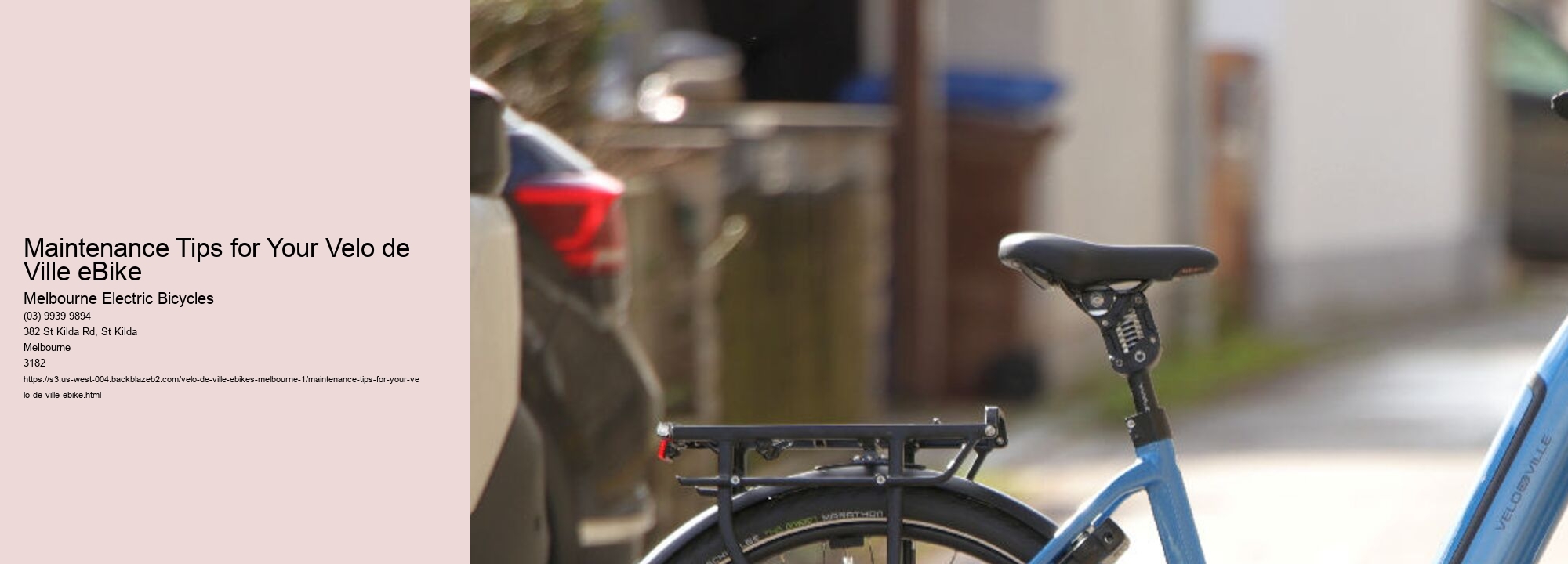 Maintenance Tips for Your Velo de Ville eBike