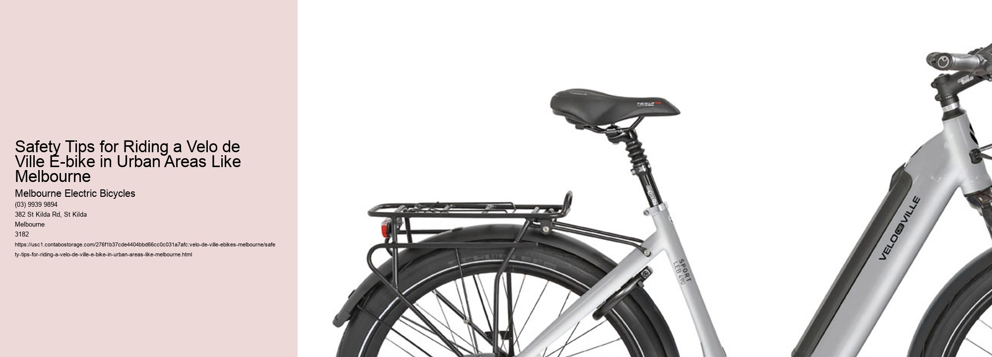 Safety Tips for Riding a Velo de Ville E-bike in Urban Areas Like Melbourne  