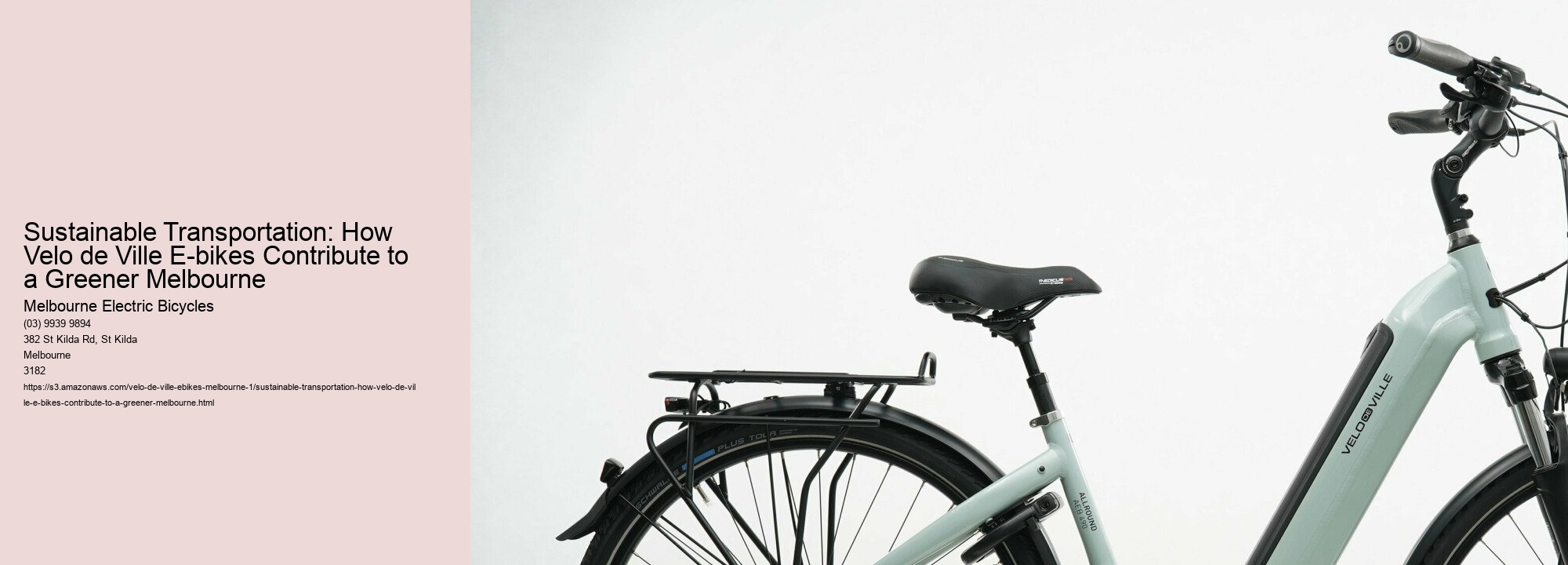 Sustainable Transportation: How Velo de Ville E-bikes Contribute to a Greener Melbourne  