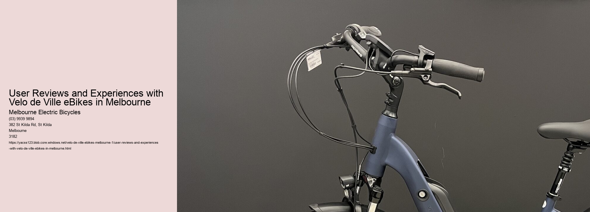 User Reviews and Experiences with Velo de Ville eBikes in Melbourne