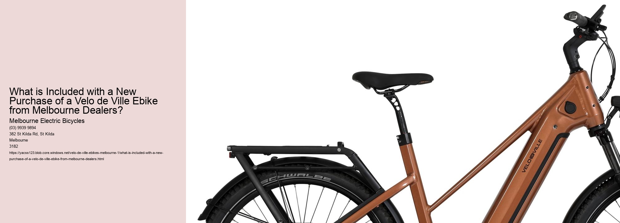 What is Included with a New Purchase of a Velo de Ville Ebike from Melbourne Dealers?