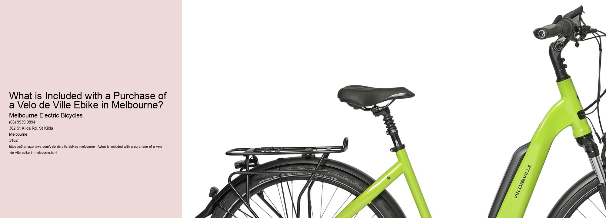 What is Included with a Purchase of a Velo de Ville Ebike in Melbourne?