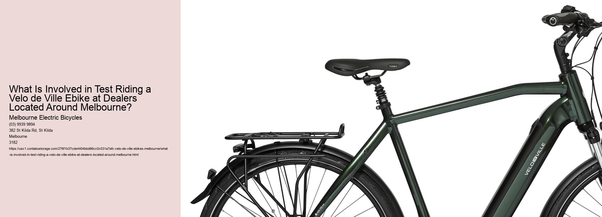 What Is Involved in Test Riding a Velo de Ville Ebike at Dealers Located Around Melbourne?