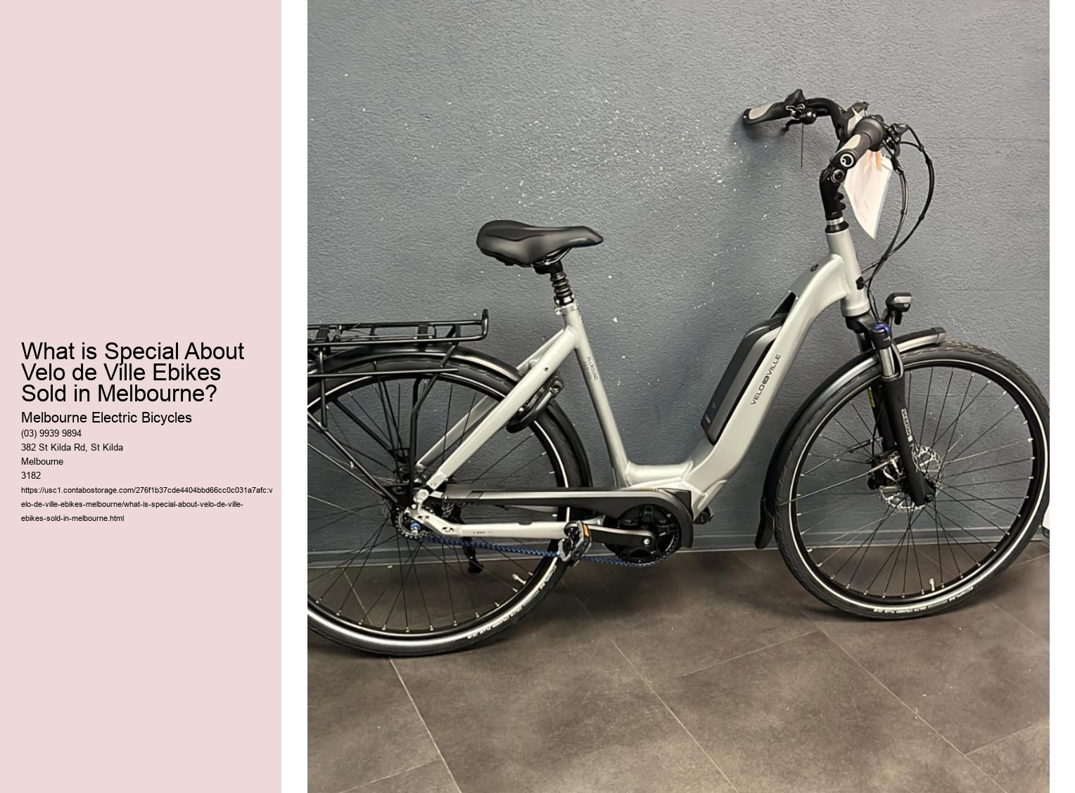 What is Special About Velo de Ville Ebikes Sold in Melbourne?