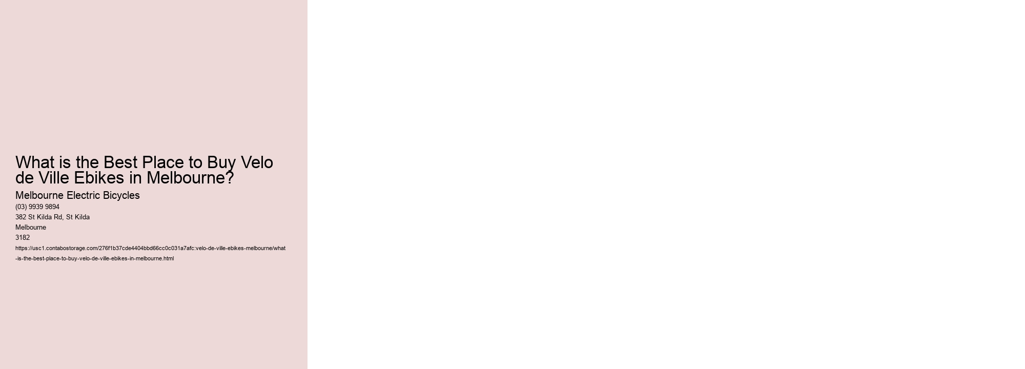 What is the Best Place to Buy Velo de Ville Ebikes in Melbourne?