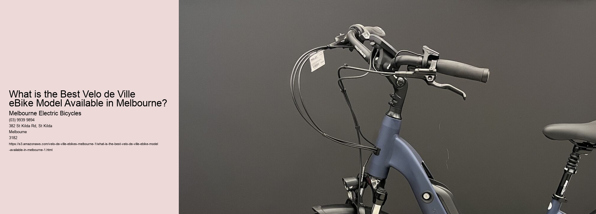 What is the Best Velo de Ville eBike Model Available in Melbourne?