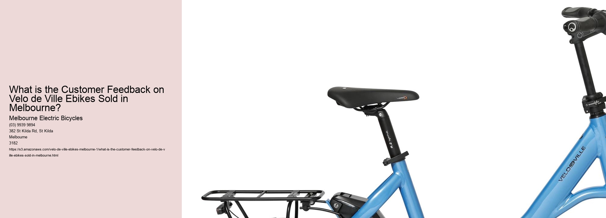 What is the Customer Feedback on Velo de Ville Ebikes Sold in Melbourne?