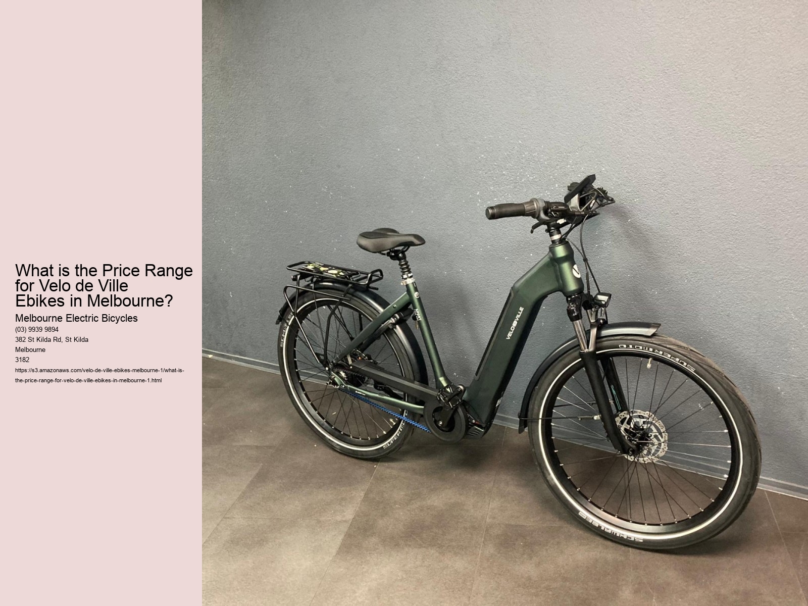 What is the Price Range for Velo de Ville Ebikes in Melbourne?
