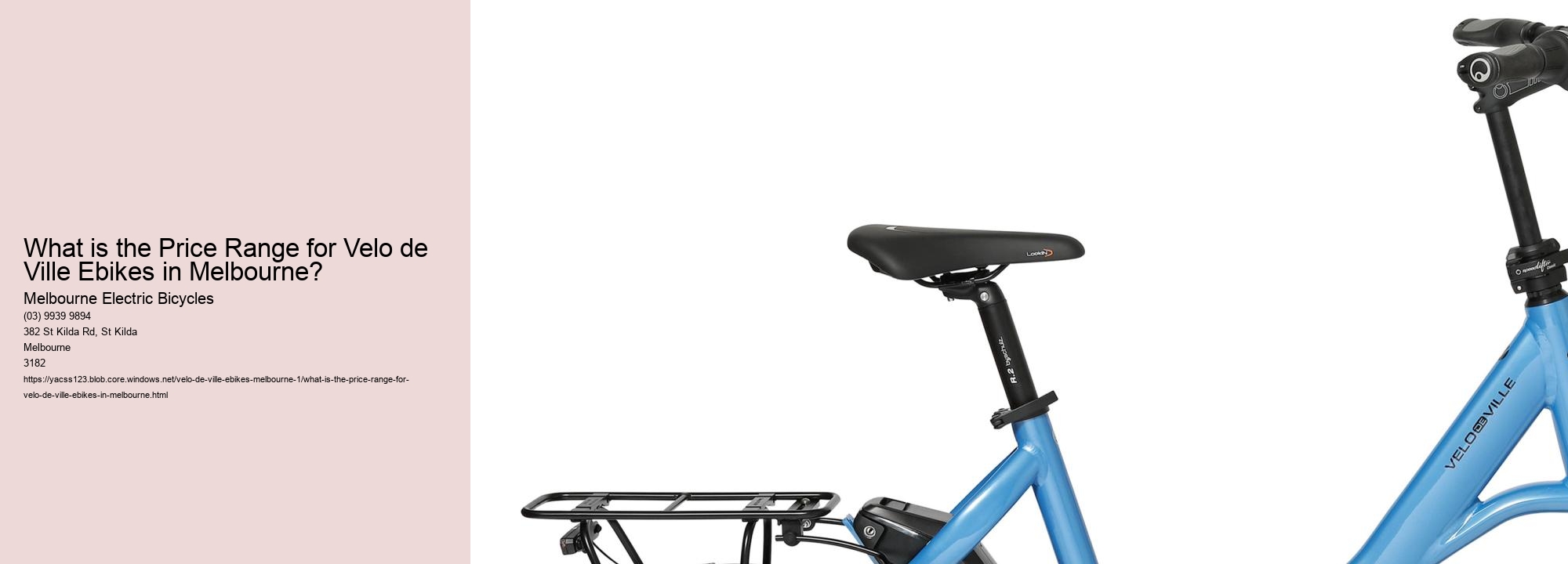 What is the Price Range for Velo de Ville Ebikes in Melbourne?
