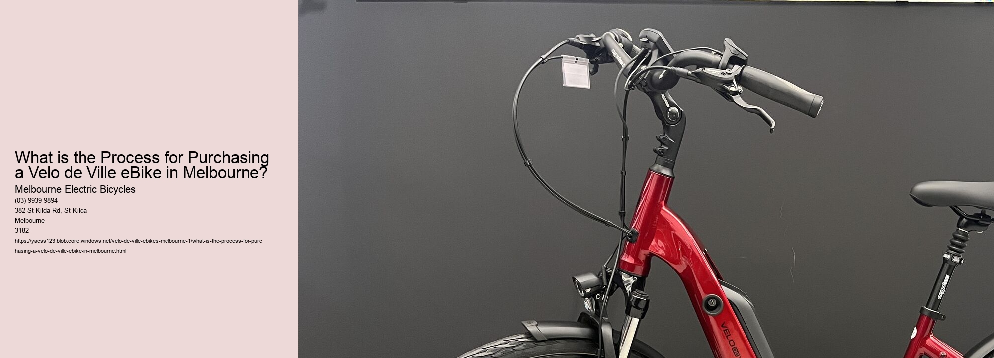 What is the Process for Purchasing a Velo de Ville eBike in Melbourne?