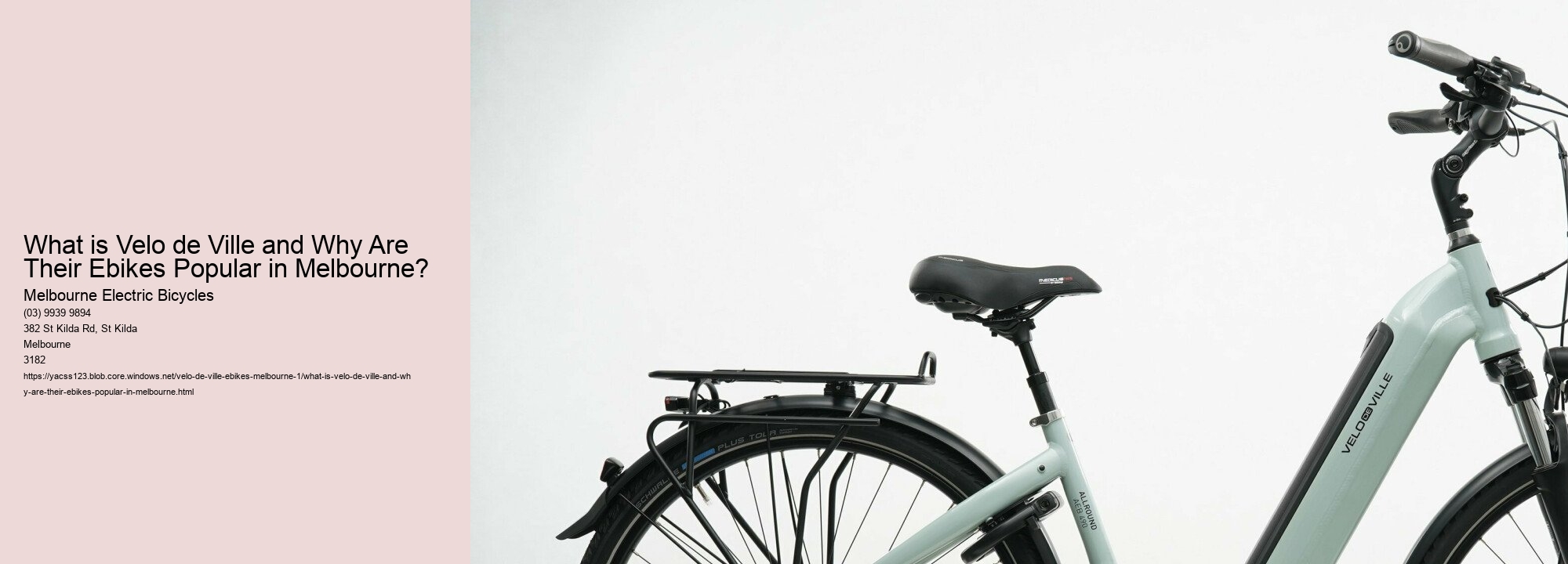 What is Velo de Ville and Why Are Their Ebikes Popular in Melbourne?